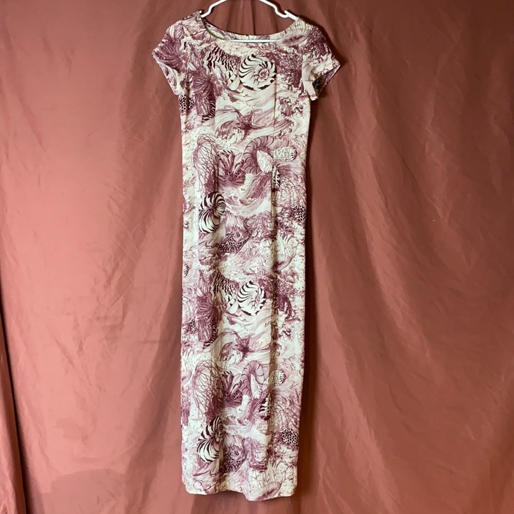 VINTAGE MAROON TOILE OCEAN PRINT MAXI DRESS